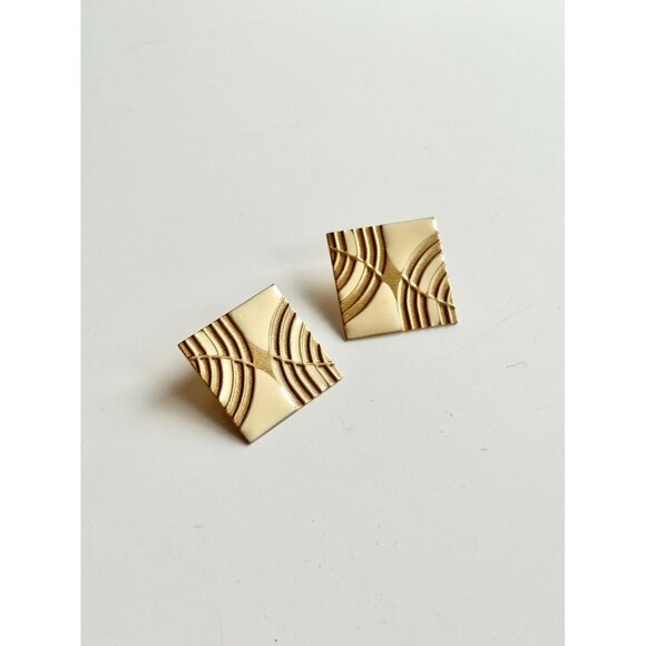 Vintage 80's Unsigned White Silver Rhinestone Enamel Dangle Drop Earrings - Picture 1 of 8